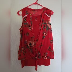 Floral Red Sleeveless Top